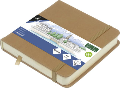 Carnet de croquis Kangaro - 12x12cm - taupe - couverture rigide PU - avec élastique et ruban de lecture - k-861206