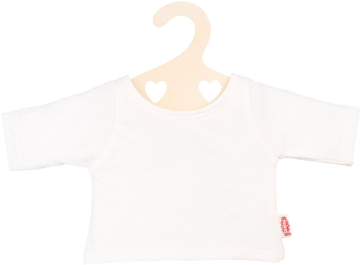 T-shirt Heless Dolls blanc sur le cintre de vêtements, taille 28-35 cm