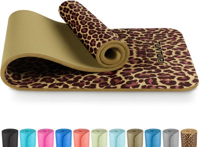 Tapis de yoga Tunturi nbr antidérapant - tapis de fitness extra épais doux - tapis de sport - 180x60x1,5 cm - avec application d'entraînement - imprimé léopard - imprimé léopard