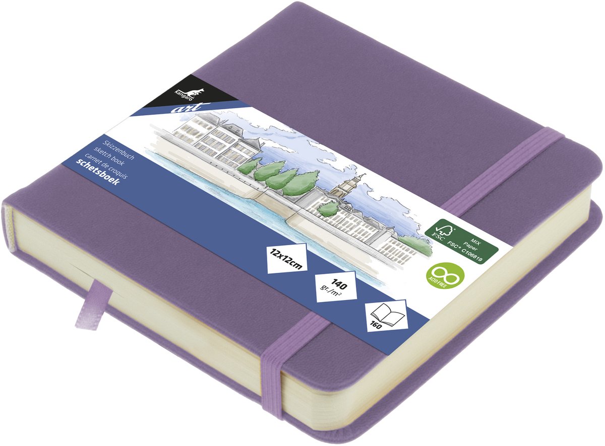 Carnet de croquis Kangaro - 12x12cm - violet chiné - avec élastique et ruban - k-861253
