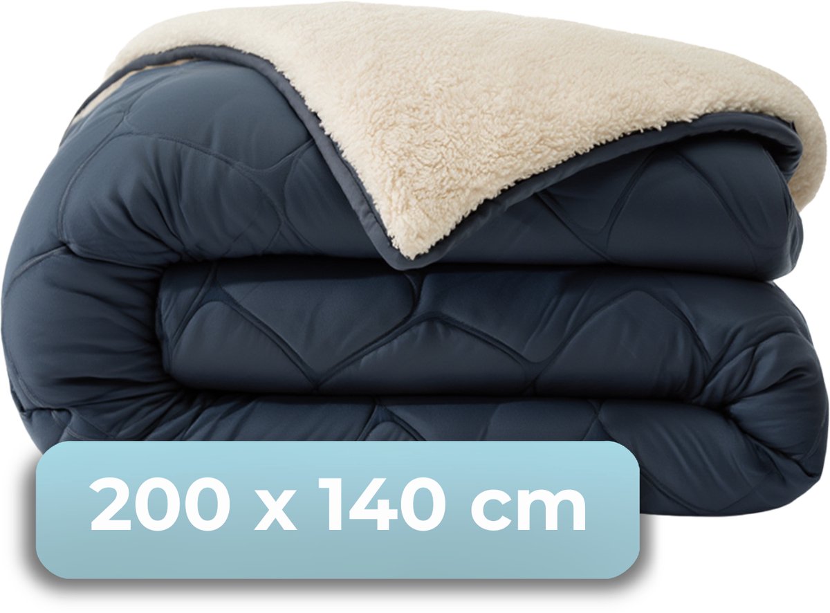Faire taire. living hush living - couette lavable design bicolore marine teddy - 140x200 cm - 300 g/m² - avec taie d'oreiller assortie