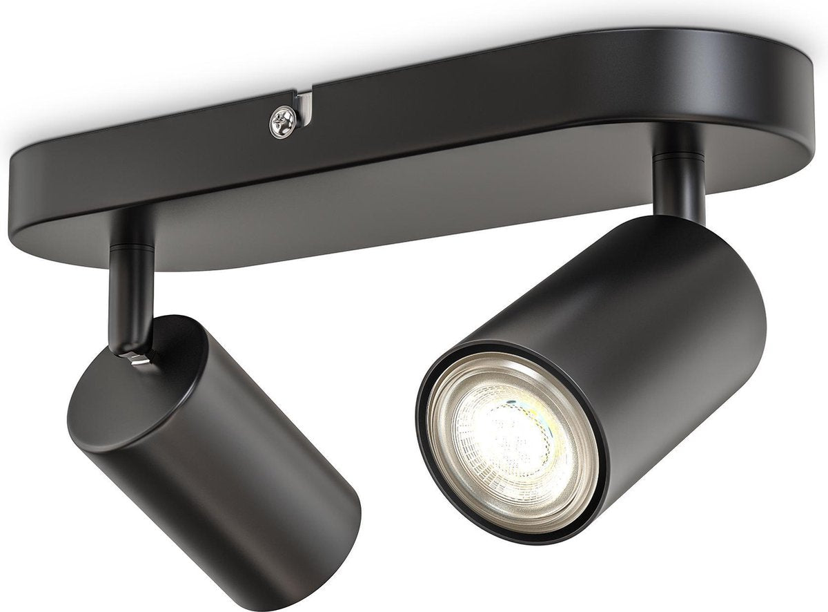 B.k.licht - spot en saillie - spot de plafond avec 2 points lumineux - barre rotative - raccord gu10 - noir - métal - l: 27cm