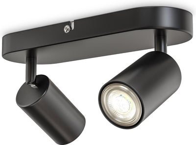 B.k.licht - spot en saillie - spot de plafond avec 2 points lumineux - barre rotative - raccord gu10 - noir - métal - l: 27cm
