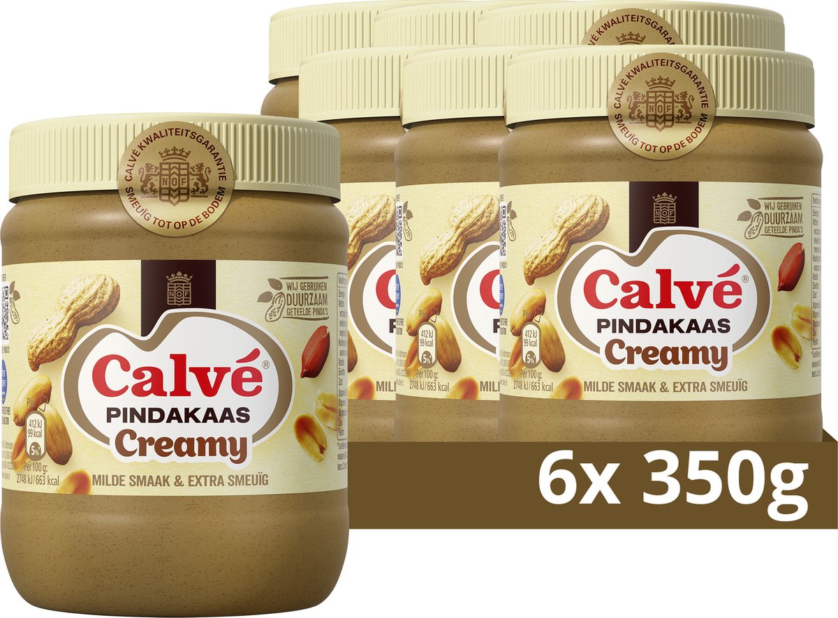 Calvé beurre de cacahuète crémeux - 6 x 350 grammes - pack économique