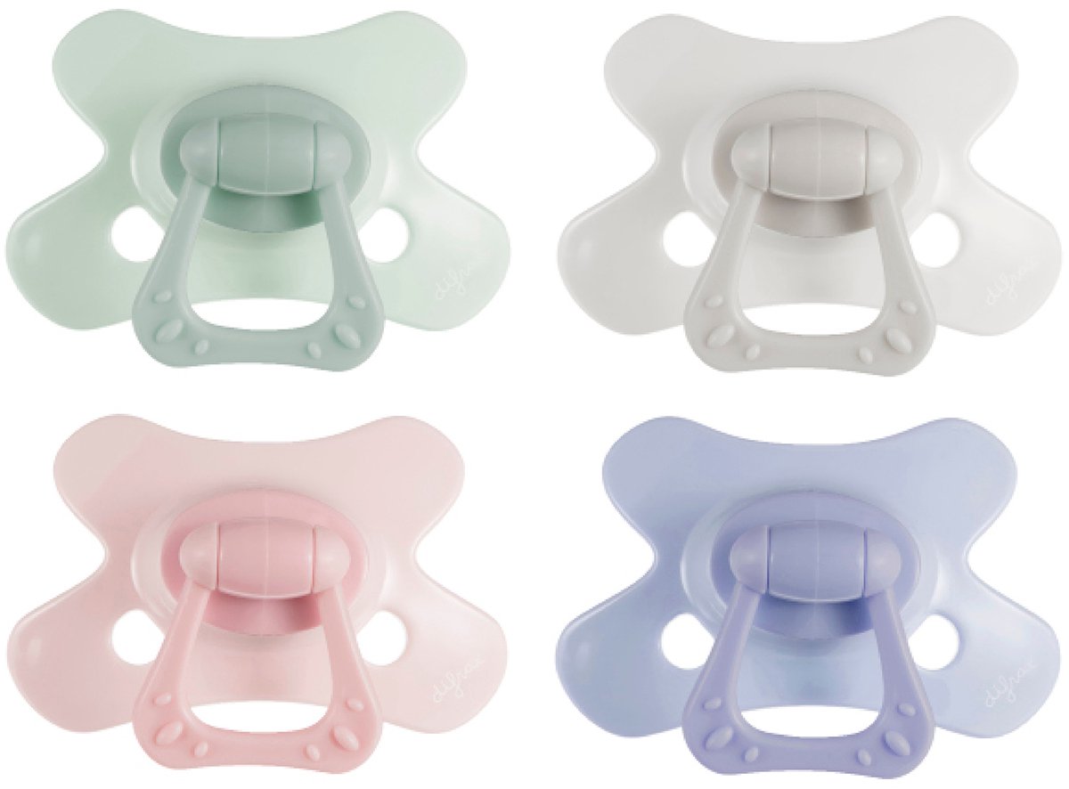 Difrax sucette naturelle - 18+ mois - vert gris clair rose violet - 2 pièces