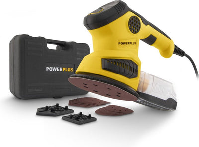 Ponceuse multi Powerplus powx0485 - 260 w - 3 en 1 : rectangle, ronde, delta - 12 feuilles abrasives, sac récupérateur de poussière, mallette de rangement