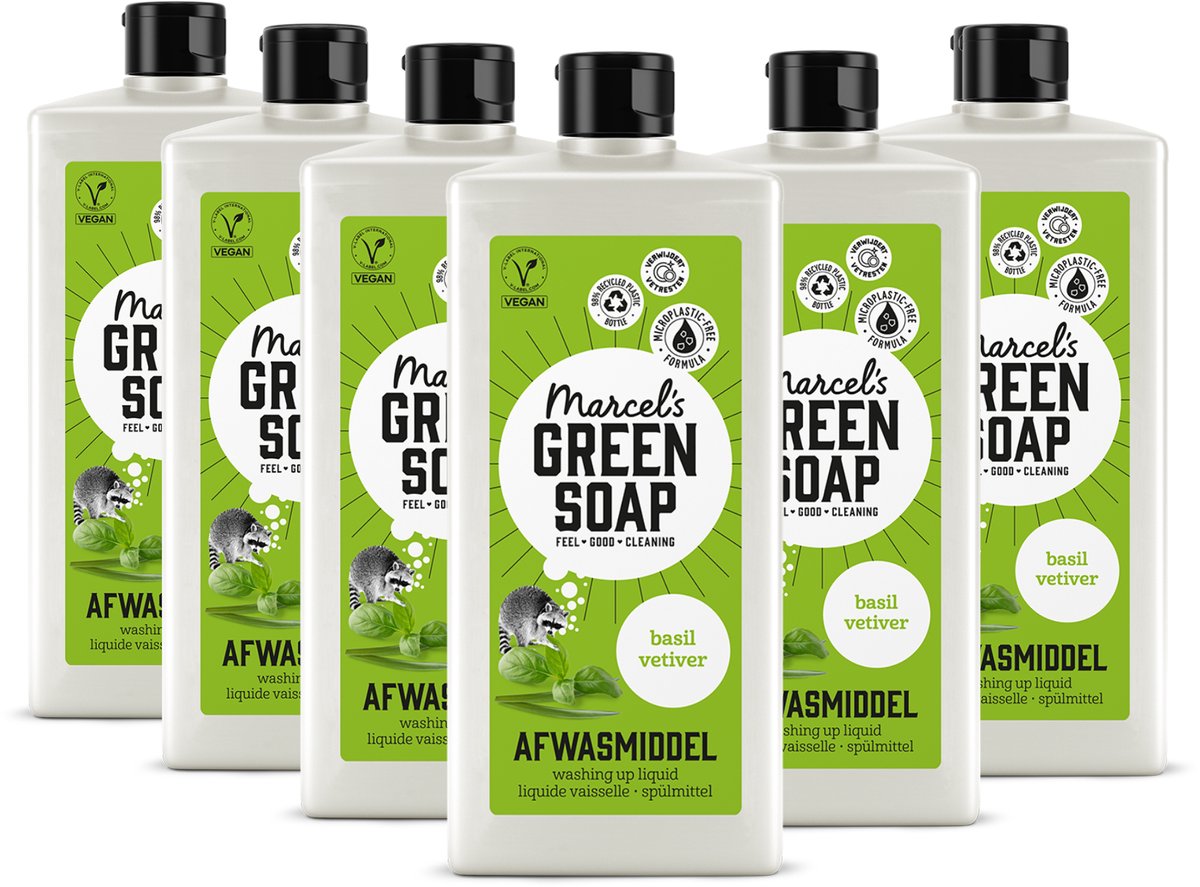 Liquide vaisselle savon vert Marcel's - basilic vétiver - 6 x 500ml