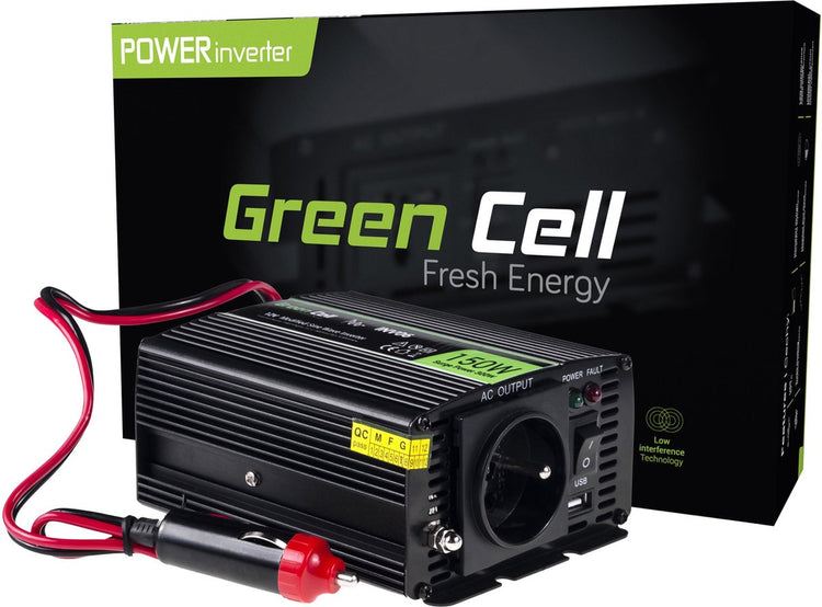 Onduleur de voiture à tension de cellule verte 12v à 230v, onde sinusoïdale modifiée 150w 300w.