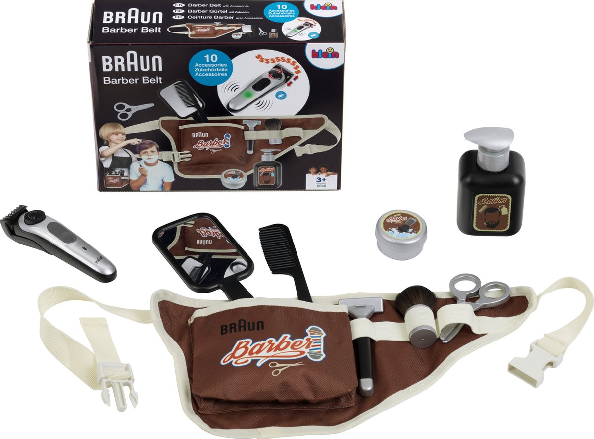 Klein Toys Braun Barber Set - 15x8x15 cm - peigne, miroir, ciseaux, blaireau et rasoir - multicolore