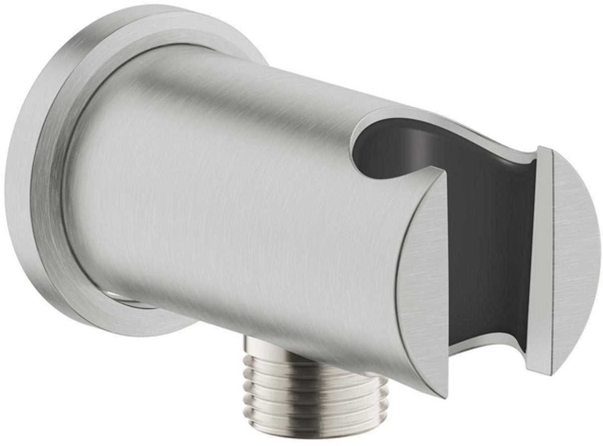 Coude de raccordement mural pour douche à effet de pluie Grohe - 1 2 - avec support - rosace ronde - supersteel