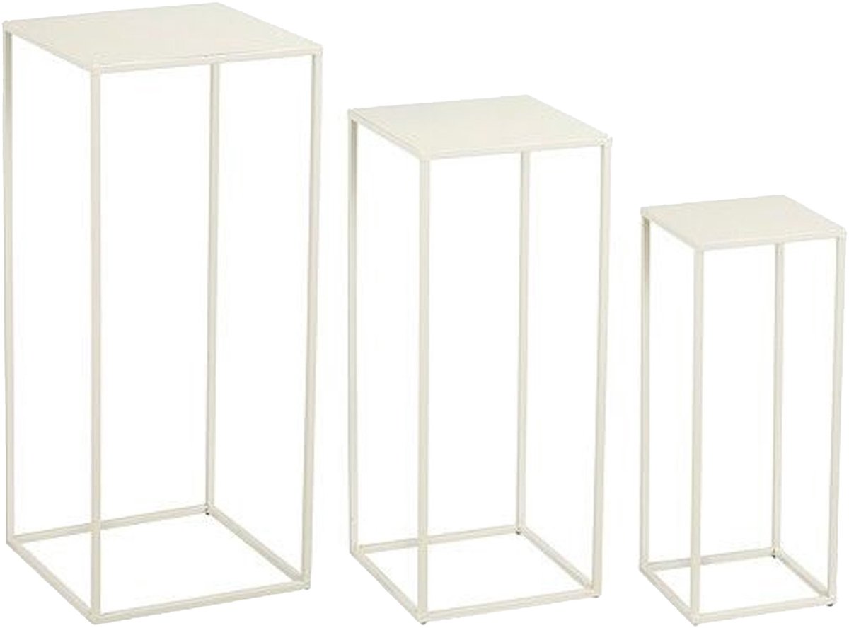 Mica decorations table d'appoint quinty - lot de 3 - l30 x l30 x h70 cm - métal - blanc cassé