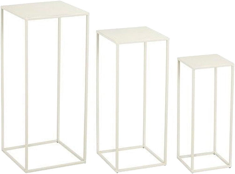 Mica decorations table d'appoint quinty - lot de 3 - l30 x l30 x h70 cm - métal - blanc cassé