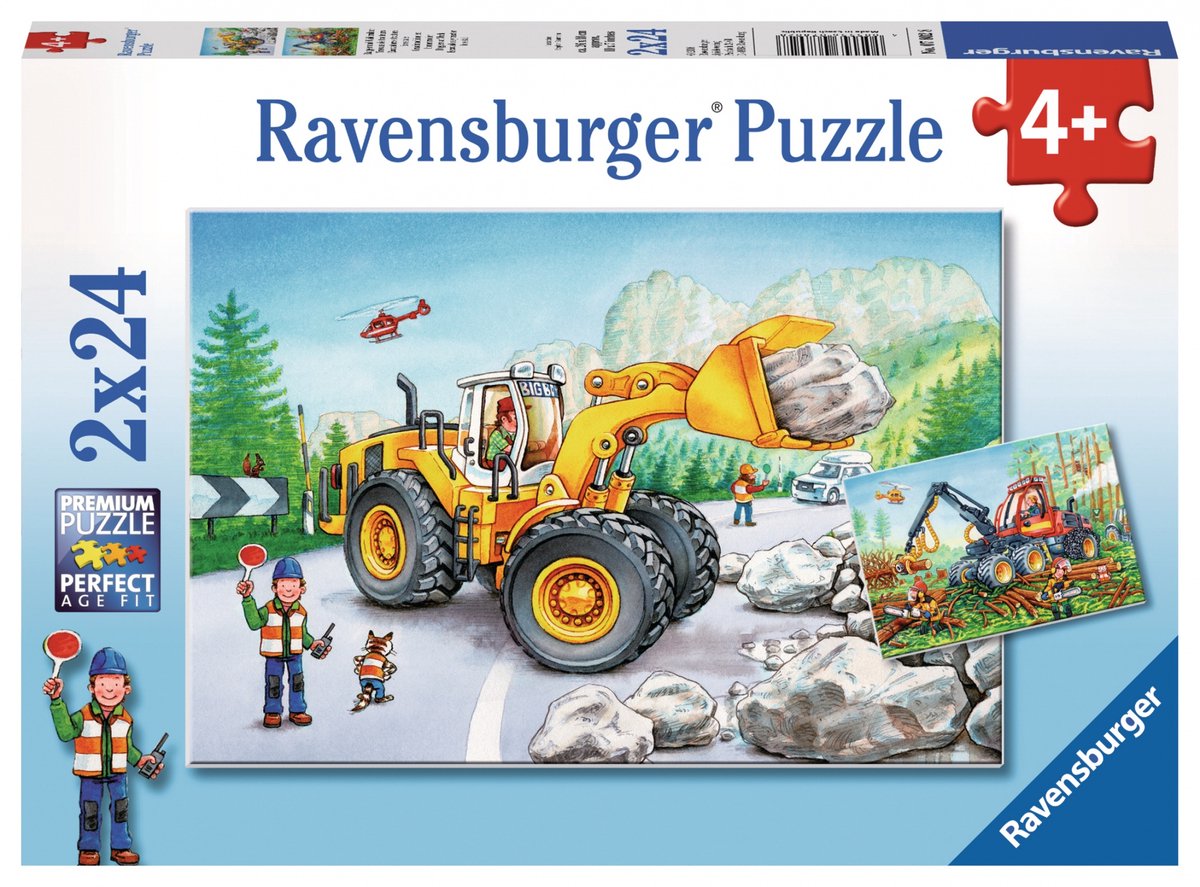 Puzzles Ravensburger 2 - bagger et tracteur forestier - 24 pièces.