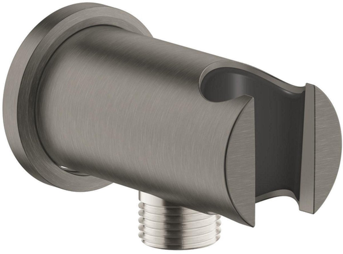 Coude de raccordement mural pour douche à effet de pluie Grohe - 1 2 - avec support - rosace ronde - graphite dur brossé