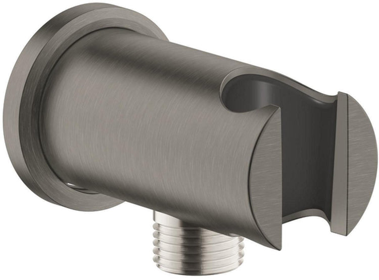 Coude de raccordement mural pour douche à effet de pluie Grohe - 1 2 - avec support - rosace ronde - graphite dur brossé
