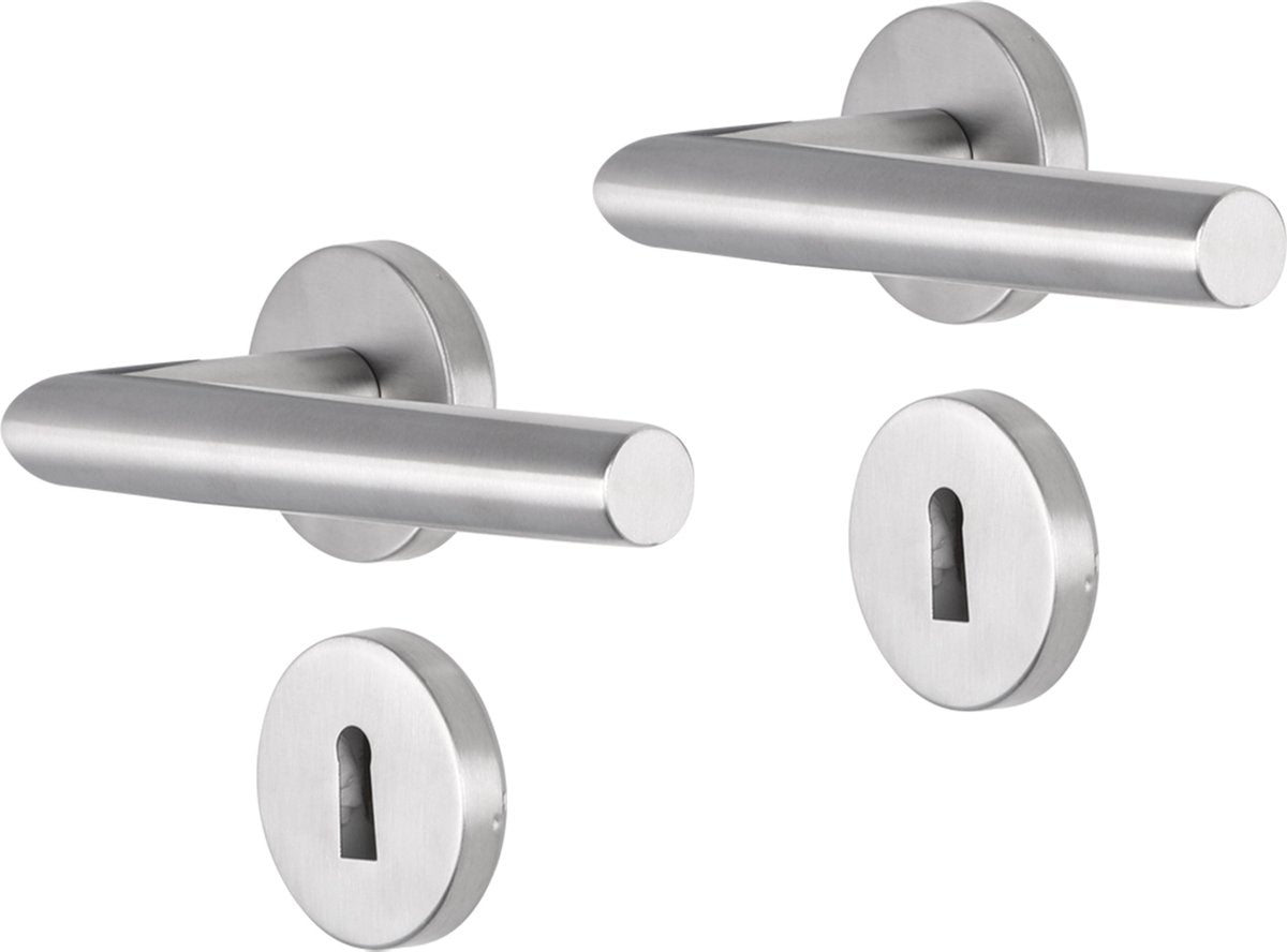 Poignée de porte Impresso - herse - pour l'intérieur - ronde avec rosace à clé ronde - acier inoxydable - 2 pièces