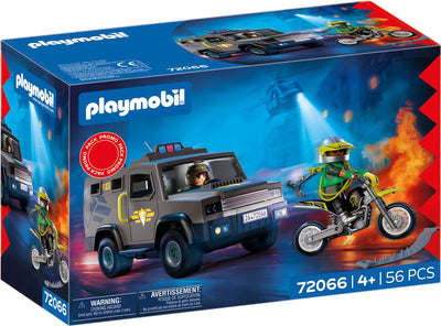 Véhicule d'action de la ville Playmobil | avec un policier, une moto criminelle et un pneu clouté | jouets pour enfants à partir de 4 ans | 72066