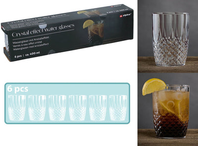 Set de 6 verres à eau Alpina - 400 ml - plastique - transparent - passe au lave-vaisselle - pour eau, boissons gazeuses et cocktails