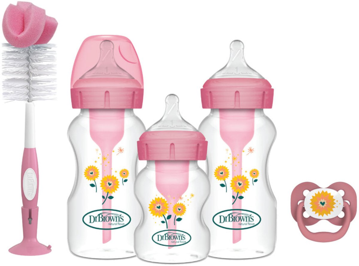 Dr. brown's options+ coffret de démarrage anti-colique - biberon à col large - rose