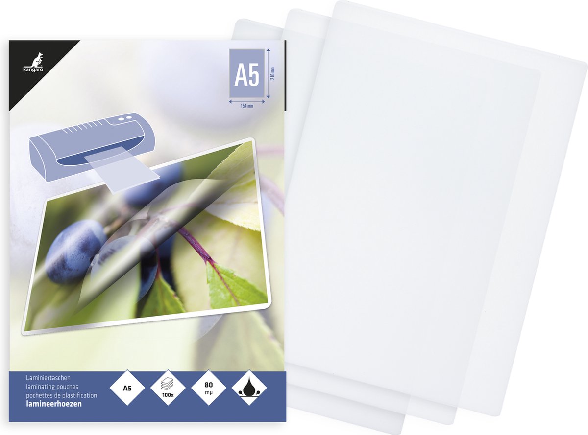 Pochettes de plastification Kangaro - a5 - 80 microns - brillantes - 100 pièces - k-16005