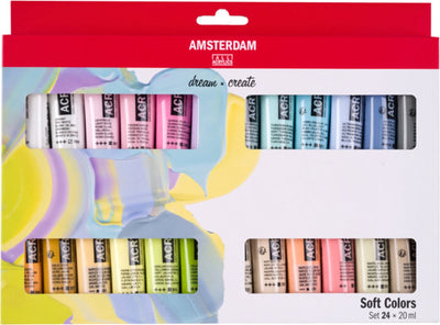 Bruynzeel Amsterdam série standard peinture acrylique couleurs douces set 20ml, 24 pcs.