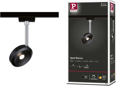 Paulmann urail rail spot discus spot séparé 375,6lm 5,3w 2700k dimmable 230v noir mat, chrome
