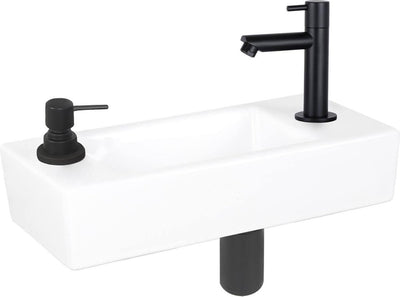 Ensemble fontaine à sapon Differnz - 42,5x18,5x9cm - rectangle - 1 trou robinetterie - noir mat - céramique blanche
