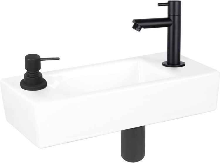 Ensemble fontaine à sapon Differnz - 42,5x18,5x9cm - rectangle - 1 trou robinetterie - noir mat - céramique blanche