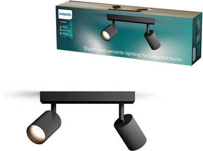 Spot en saillie Philips Wyatt - culot LED Gu10 - orientable - 2 points lumineux - clickfix - noir