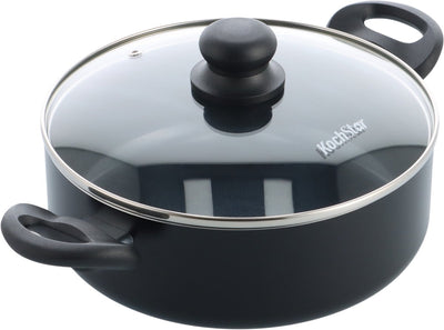 Casserole en céramique avec couvercle Kochstar Essenz - 24 cm - 3,5 l - sans PFAS - casserole à induction - poêle à induction - revêtement antiadhésif en céramique - poignée de refroidissement - passe au four jusqu'à 130° C - noir