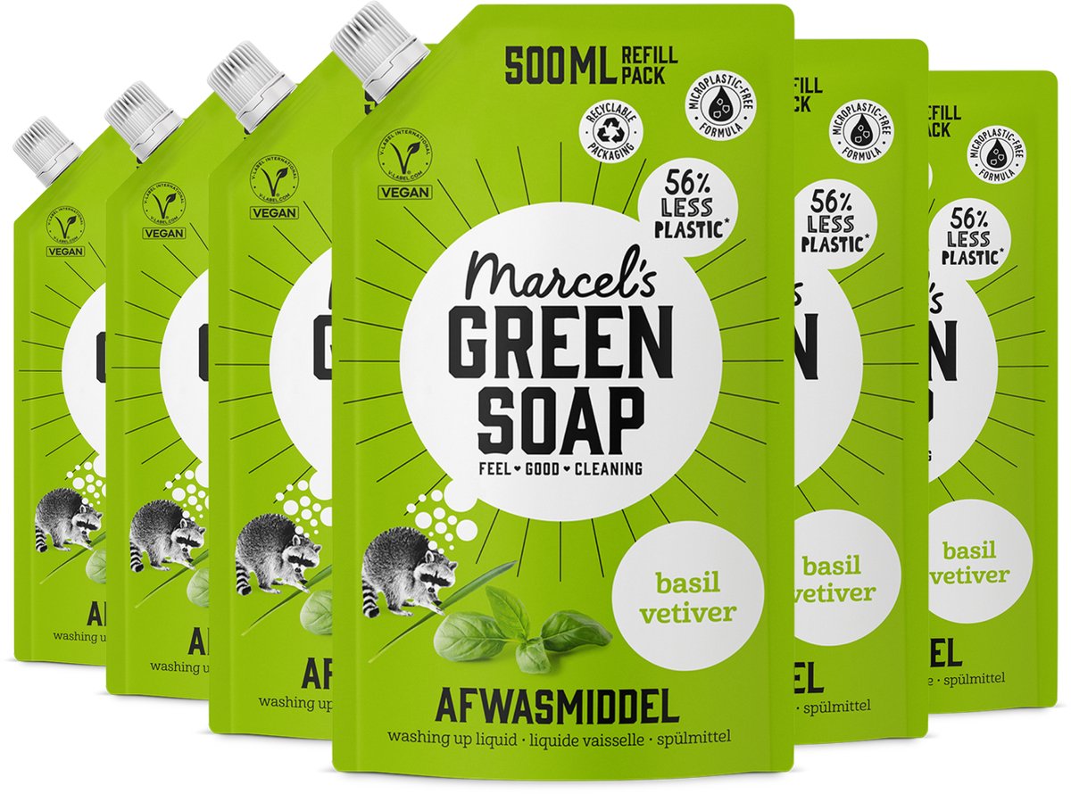 Recharge liquide vaisselle savon vert Marcel's - basilic vétiver - 6 x 500 ml