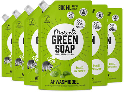 Recharge liquide vaisselle savon vert Marcel's - basilic vétiver - 6 x 500 ml