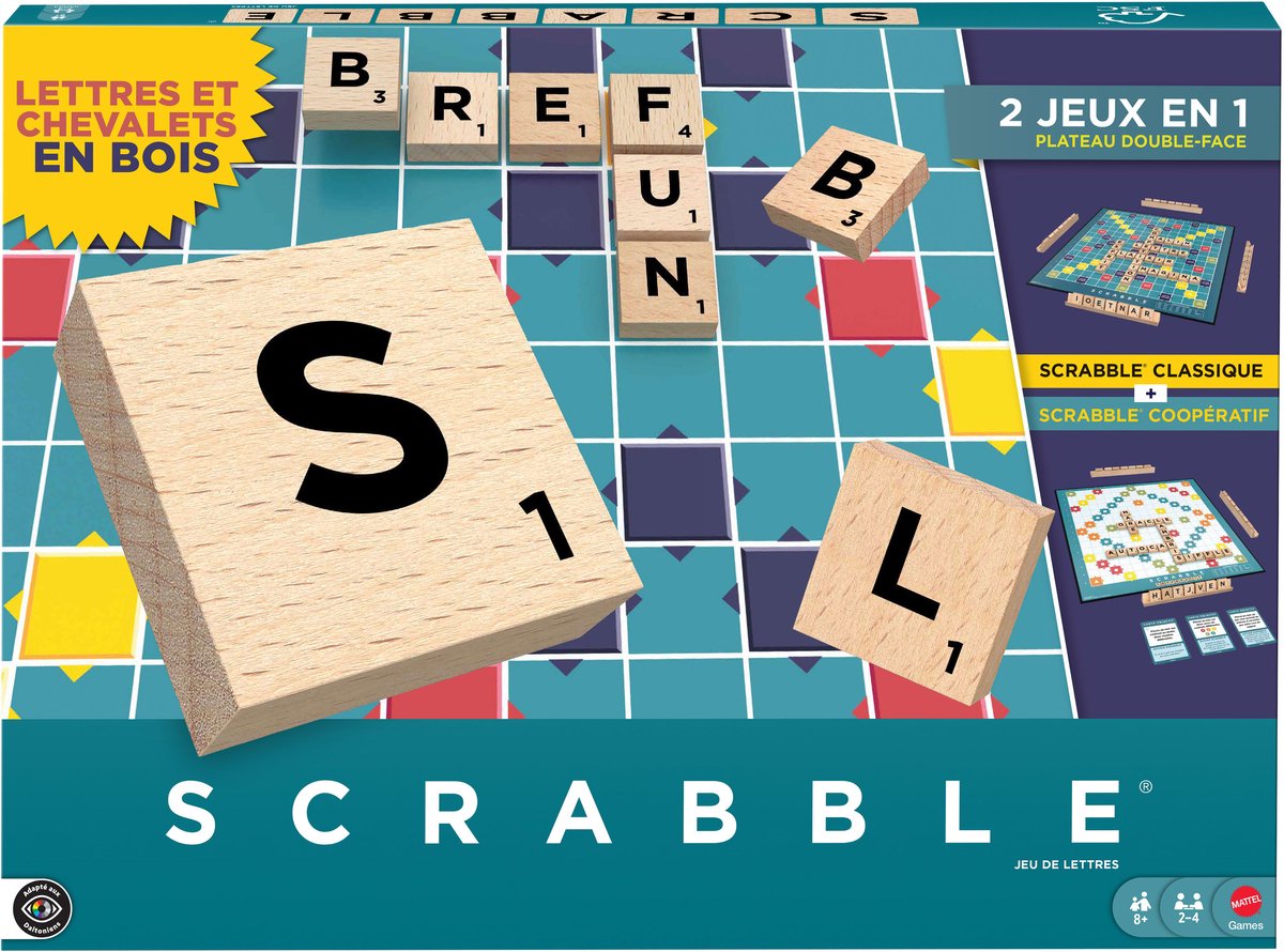 Mattel jeux Scrabble - avec blocs de bois - édition française