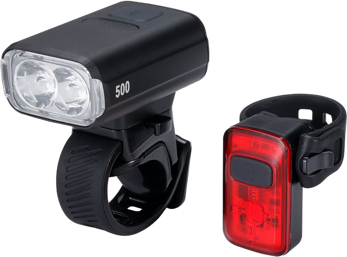 Bbb Cycling Nanostrike 500 Combo Ensemble de feux avant et arrière – 500 lumens – Rechargeable par USB – IPX6 résistant à la pluie – Éclairage de vélo pour vélo de route, VTT – BLS-265