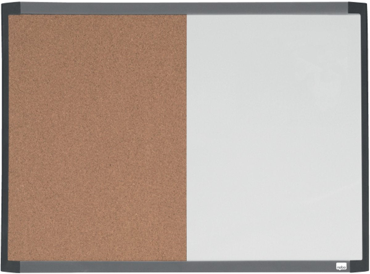 Tableau combiné Nobo avec cadre incurvé - tableau d'affichage et tableau blanc en 1 - 58,5 x 43 cm - avec accessoires pour tableau blanc - blanc marron naturel