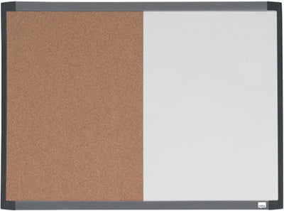 Tableau combiné Nobo avec cadre incurvé - tableau d'affichage et tableau blanc en 1 - 58,5 x 43 cm - avec accessoires pour tableau blanc - blanc marron naturel