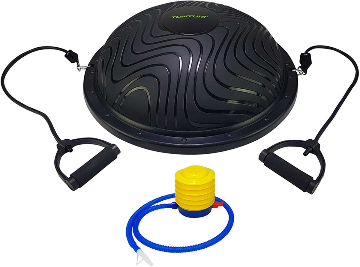 Tunturi Balance Trainer Pro avec poignées - coussin d'équilibre avec jeu de bandes de résistance - ballon d'équilibre incl. pompe à pied fournie - incl. application de remise en forme gratuite