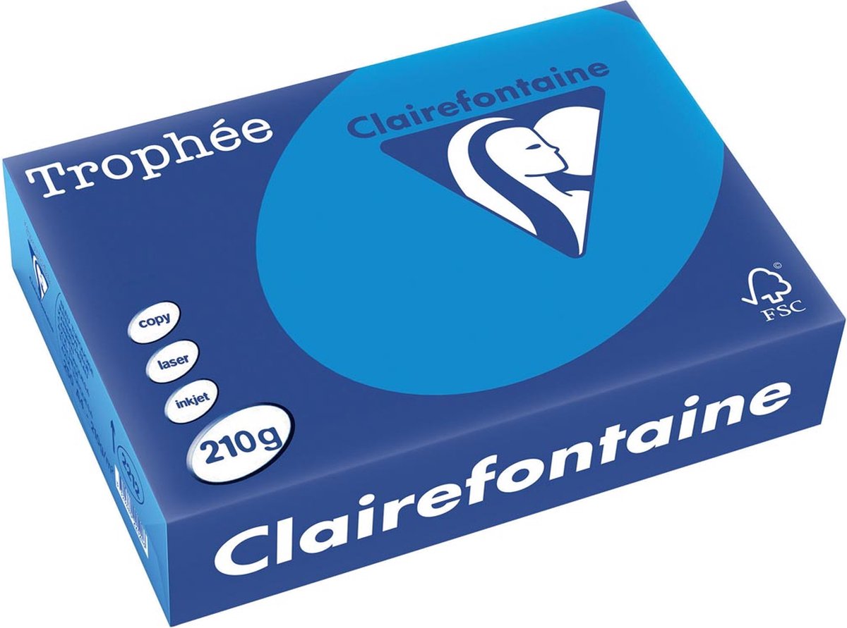 Clairefontaine trophée intense, papier coloré, a4, 210 g, 250 feuilles, turquoise