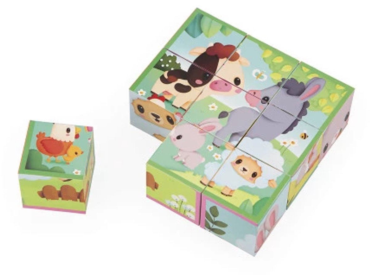 Janod - puzzle en carton - cubes animaux de la ferme