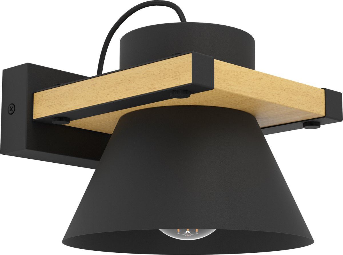 Applique Eglo maccles - e27 - 18 cm - marron noir - bois acier