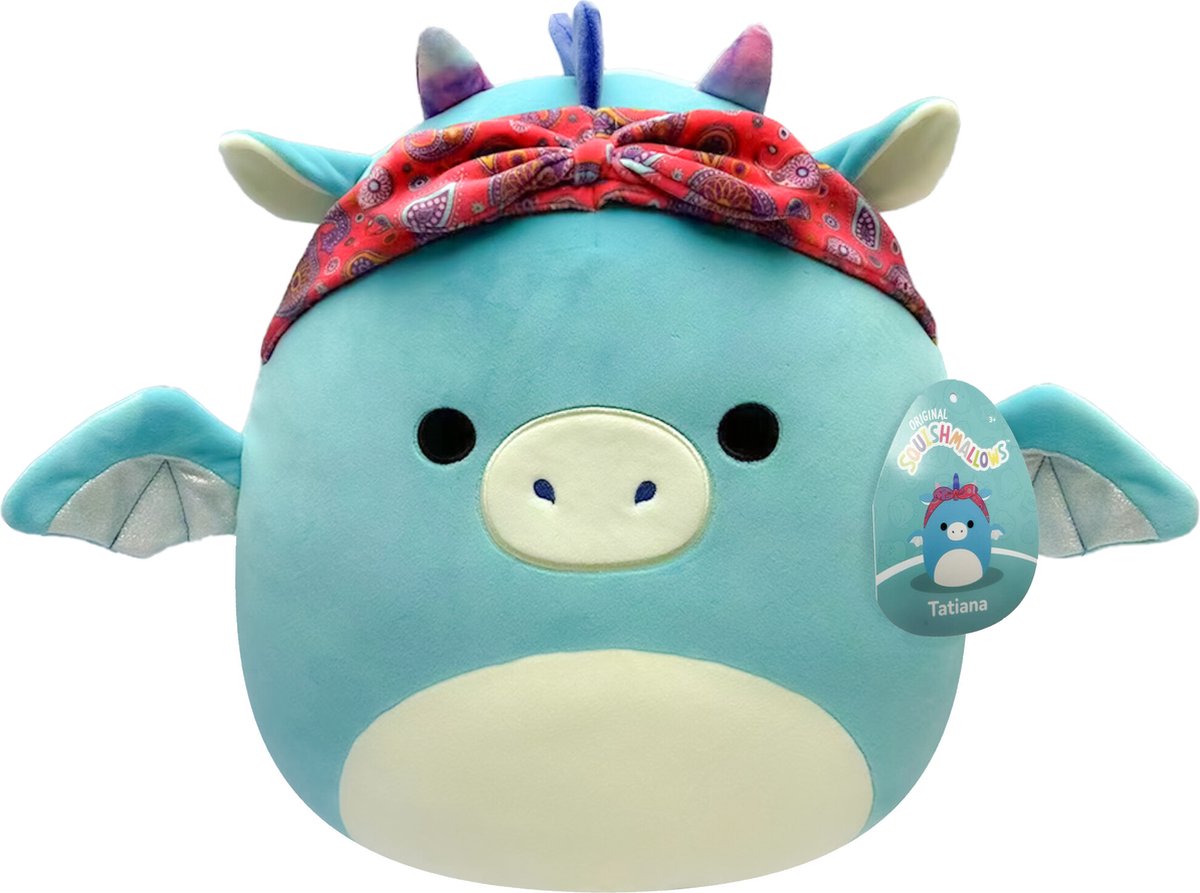 Squishmallows petite peluche 19 cm tatiana dragon sarcelle foncé avec bandana