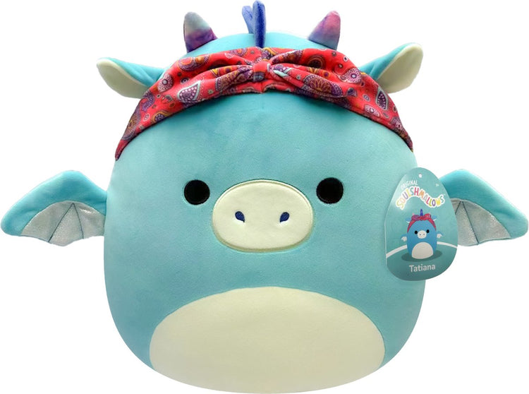 Squishmallows petite peluche 19 cm tatiana dragon sarcelle foncé avec bandana
