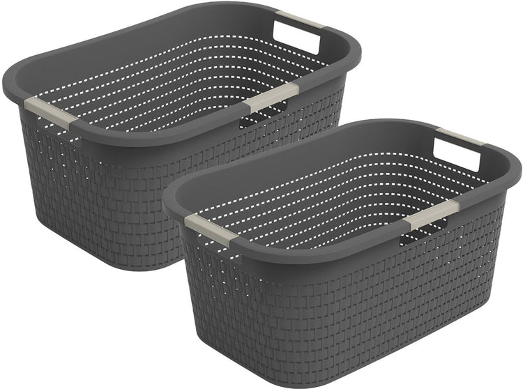 Panier à linge Rotho country - lot de 2 - 40 litres - anthracite