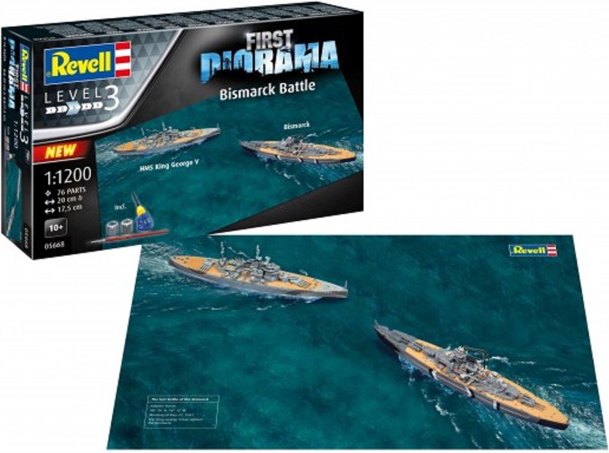 Diorama de kit de construction de modèles Revell - 05668 premier ensemble de diorama - bataille de Bismarck - kit de démarrage en plastique - 1:1200 - modélisme