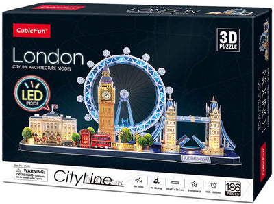 Puzzle 3D cubique amusant City Line Londres LED, 107 pièces.
