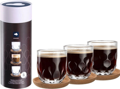 Verre à café Leonardo Gocce 220 ml - lot de 3 verres - avec sous-verres