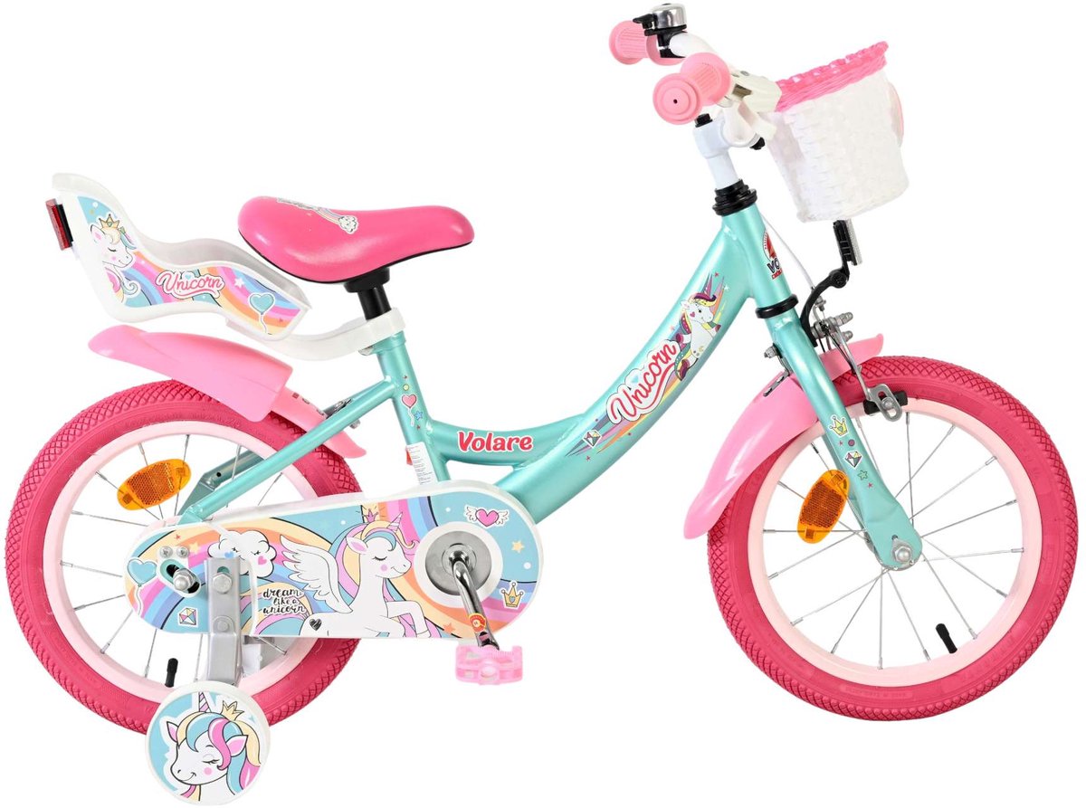 Vélo enfant licorne Volare - filles - 14 pouces - vert