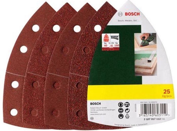 Accessoires Bosch 2607017112 | Jeu de feuilles abrasives de 25 pièces | pour ponceuse multiple | Velcro - 2607017112