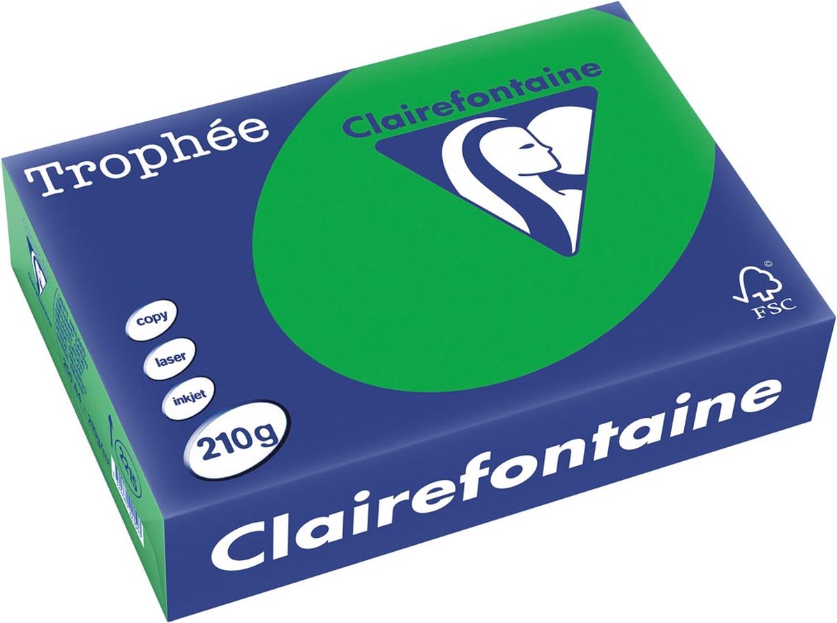 Trophee clairefontaine trophée intense, papier coloré, a4, 210 g, 250 feuilles, vert bijart
