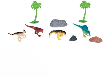 Eddy Toys Dino Play Set - 9 pièces - figurines de dinosaures avec palmiers et éléments rocheux - figurines de jouets - figurines d'animaux - jouets de dinosaures 3+